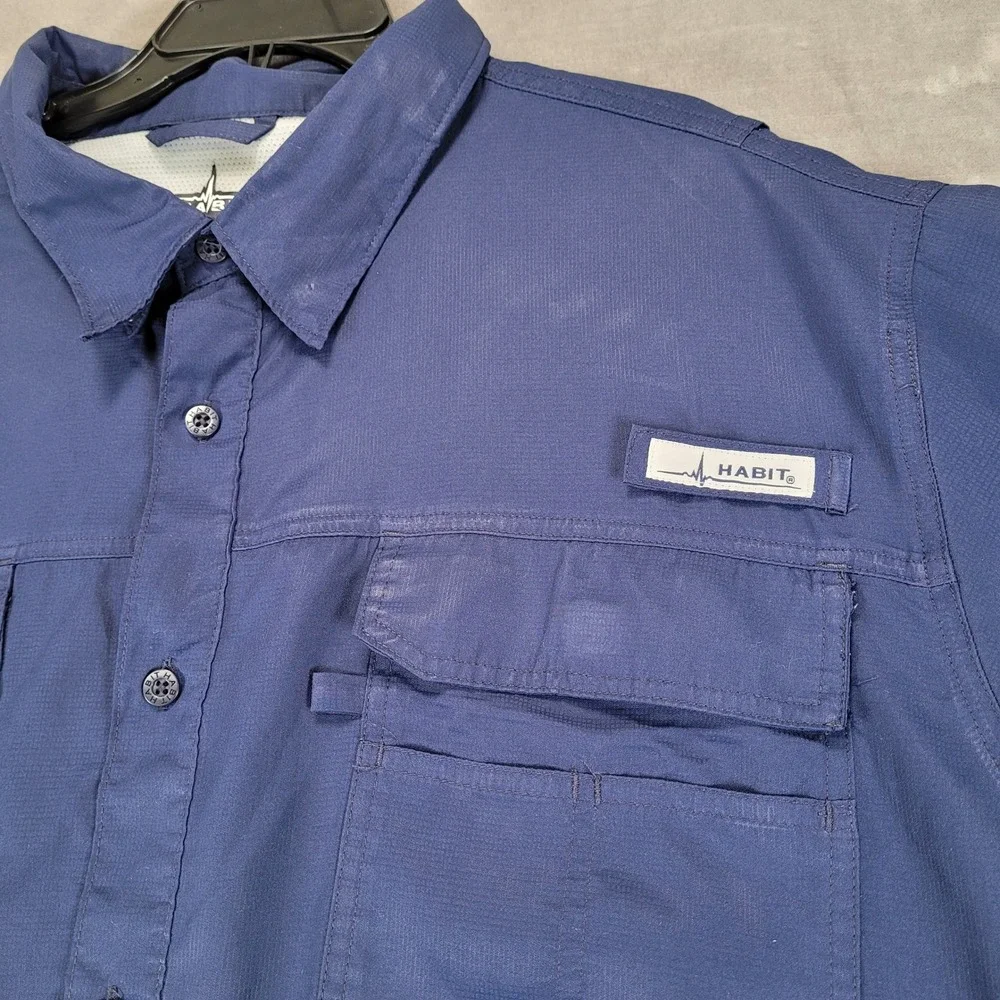Habit‎ Mens 3XL Blue Short Sleeve Fishing Shirt UPF 40 Solar Factor Ventilated